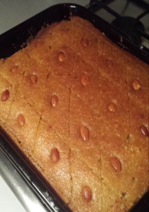 A picture of Basbousa(semolina cake).