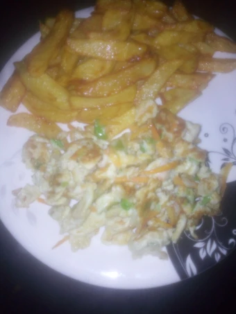 Recipe Homemade French fries and vegetables scrambled egg the  Makes Drooling So Delicious