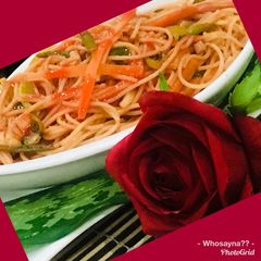 A picture of Whosayna’s Spaghetti tossed in Red Sauce.