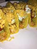 Shrimp tacos with home-made guacamole and fresh cream sauce