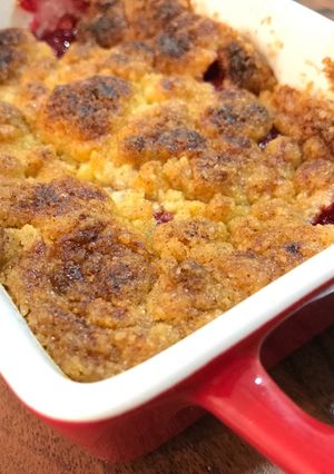 A picture of Pear, Banana & Raspberries Crumble.