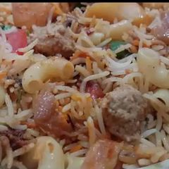 A picture of Macroni goli biryani / cocktail biryani.