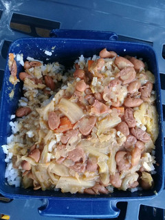 A picture of Brown beans with cabbage.