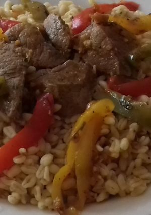 A picture of How to make Ebly Recipe with peppers and meat.