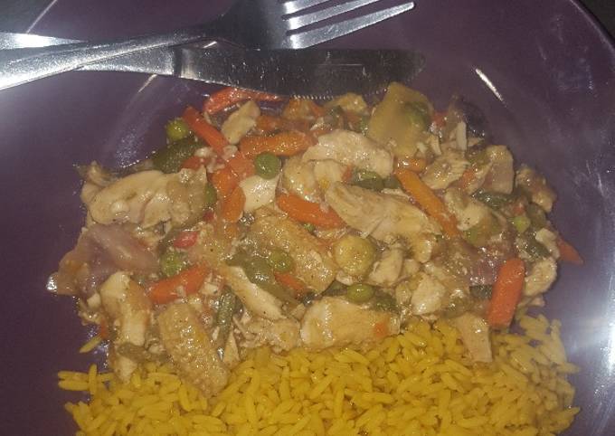 Chicken Stir-Fry served with spiced rice