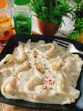 प्रर्यूषण स्पेशल होममेड व्हाइट सॉस सूजी पास्ता(paryushan special white sauce suji pasta)