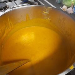A picture of Roasted pumpkin and celeriac soup.