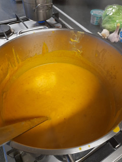 A picture of Roasted pumpkin and celeriac soup.