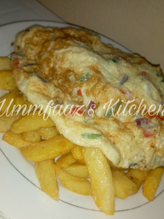 A picture of Chips and fried egg.