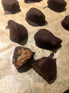 A picture of Peanut Butter Stuffed Chocolate Coated Dates 😁❤️.