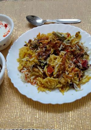 A picture of Satrangi layered veg Biryani.