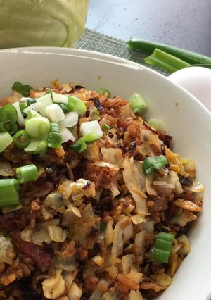 A picture of Egg and Bacon Fried Rice 培根蛋炒飯.