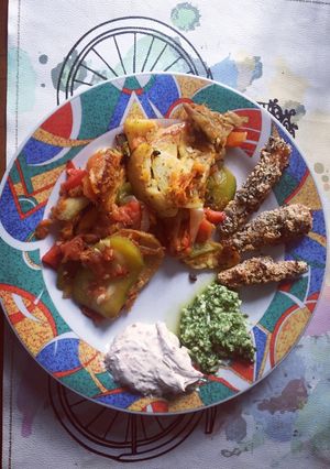 Una foto de Verduritas asadas con pesto y adhereso