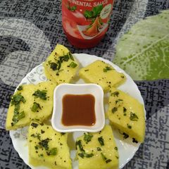 Khaman dhokla healthy breakfast A picture of Khaman dhokla healthy breakfast.