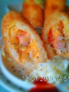 【宜蘭有機米】- 爆漿起司炸蝦飯糰 的食譜成品照片