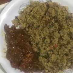 A picture of Steamed rice with beef meat sauce#kitchenhuntchallenge.