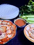 Thịt xá xíu + thịt luộc cuốn bánh tráng chấm mắm nêm