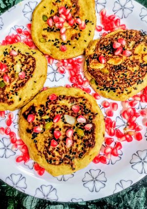 A picture of Iron rich Chickpea Jaggery Mini Pancakes.