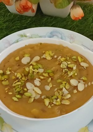 A picture of Caramel semolina halwa/ sooji ka halwa/festival with flavor.