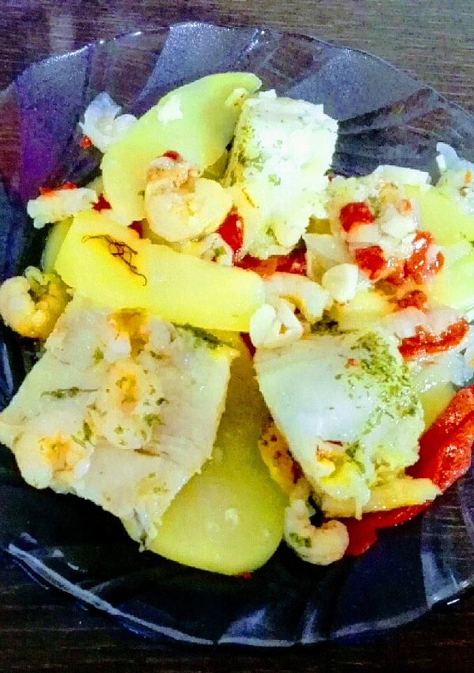 Una foto de Bacalao con gambas y azafrán en Crock pot