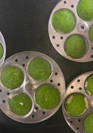 A picture of Palak/ spinach idli.