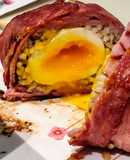 Bacon Wrapped Rice Ball with Soft Boiled Egg