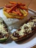 Berenjena y calabacín relleno de carne molida