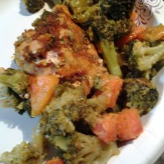 A picture of Broccoli and chicken stove top.