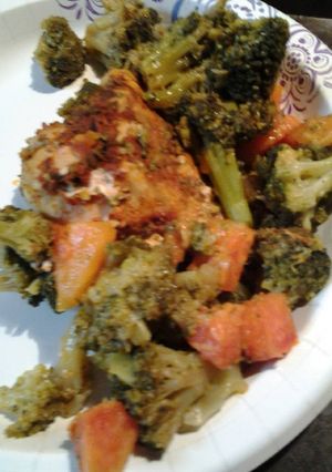 A picture of Broccoli and chicken stove top.