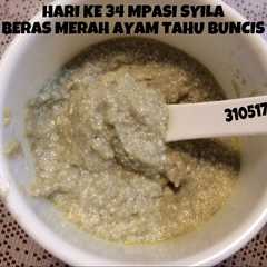 A picture of Mpasi 6m 4* beras merah ayam tahu buncis.