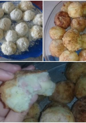 Una foto de Bombas de papa rellenas con queso y jamón