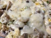 A picture of mushrooms and onions omelette