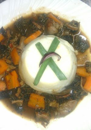 A picture of Ugali tripe fry aka ugali matumbo.