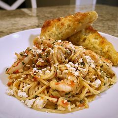 A picture of Mediterranean shrimp pasta.