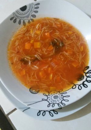 A picture of Fideo Soup with Carrots.