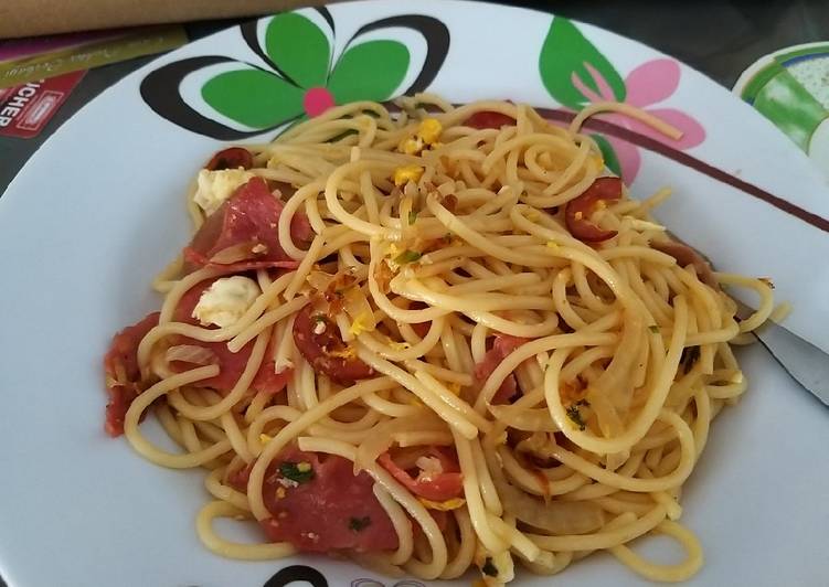 Spageti goreng (carebonara goreng ala ala)