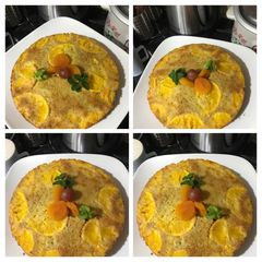 A picture of Olive Oil-Orange & Oats Upside-Down Cake Without Any Glaze.