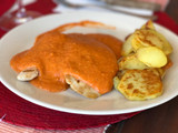 Solomillo de pavo en salsa de pimientos rojos