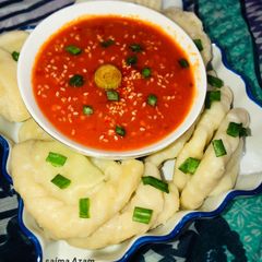 A picture of Chicken momos (dumpling)چکن موموس (ڈمپلنگ) 💞.