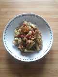 #617 Sedani Rigati with Artichoke Cream, Almond and Bacon Crumble, and Artichoke Chips