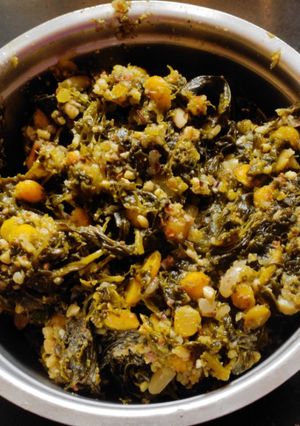 A picture of Gongura leaves bhaji (Aabadychi bhaji).