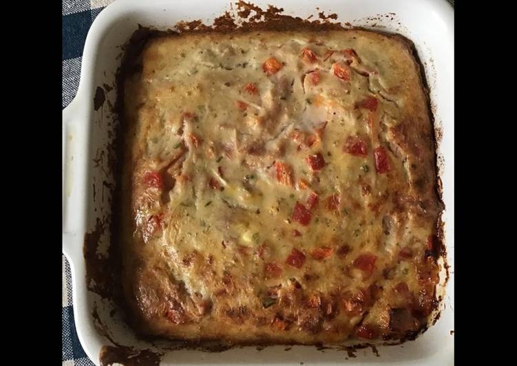 Clafoutis jambon blanc poivrons rouges ciboulette et pecorino