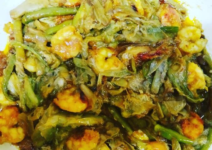 Easiest Way to Prepare Mario Batali Kachu lati chingri (roots of arbi with prawn)