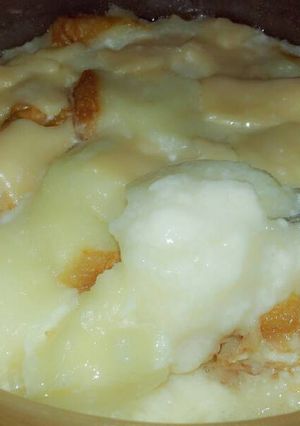 Foto resep puding roti santan kukus 