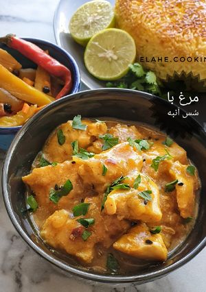 عکسی از دستور مرغ با سس انبه و شیرنارگیل