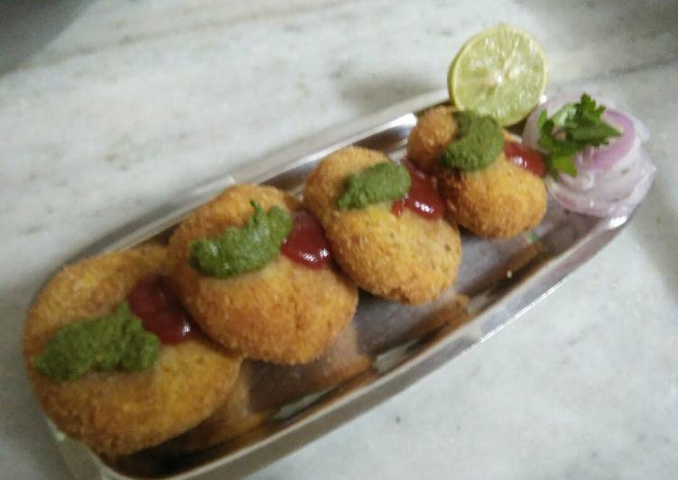 Step-by-Step Guide to Make Homemade Corn cutlets served with coriander mint chutney and tomato ketch