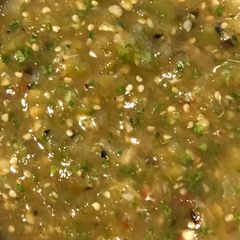 A picture of Roasted Tomatillo and Garlic Salsa.