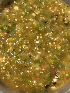 A picture of Roasted Tomatillo and Garlic Salsa.