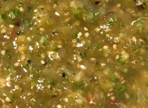 A picture of Roasted Tomatillo and Garlic Salsa.