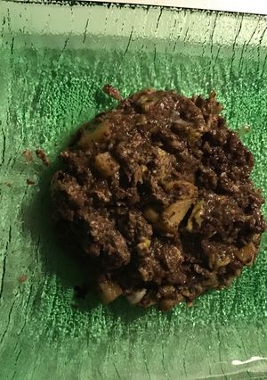 Una foto de Revuelto de morcilla y manzana
